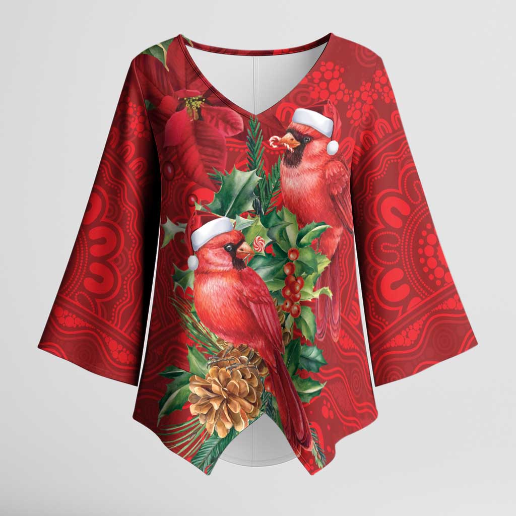 Aussie Red Cardinal Kimono Sleeve Blouse Aboriginal Inspired Christmas - Aussie Hoodie