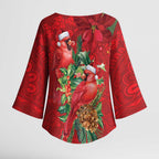 Aussie Red Cardinal Kimono Sleeve Blouse Aboriginal Inspired Christmas - Aussie Hoodie