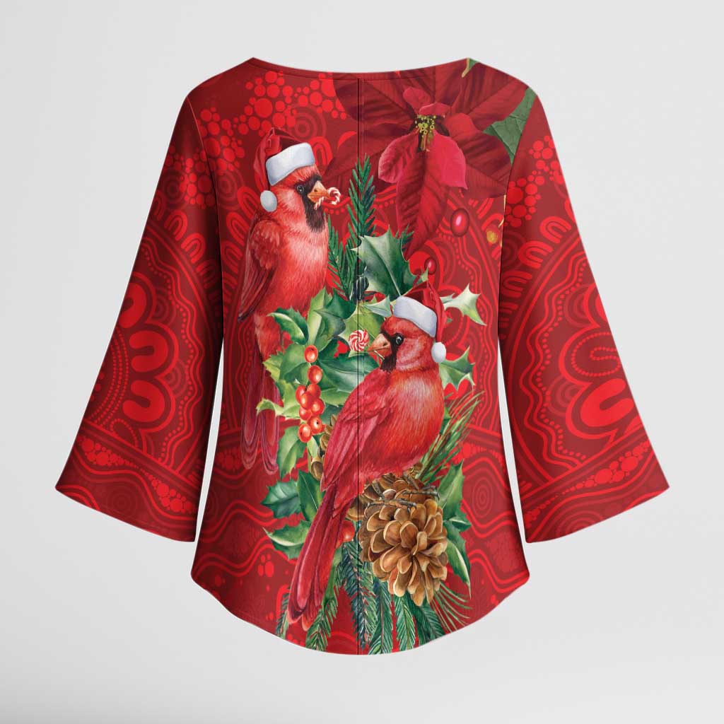 Aussie Red Cardinal Kimono Sleeve Blouse Aboriginal Inspired Christmas - Aussie Hoodie