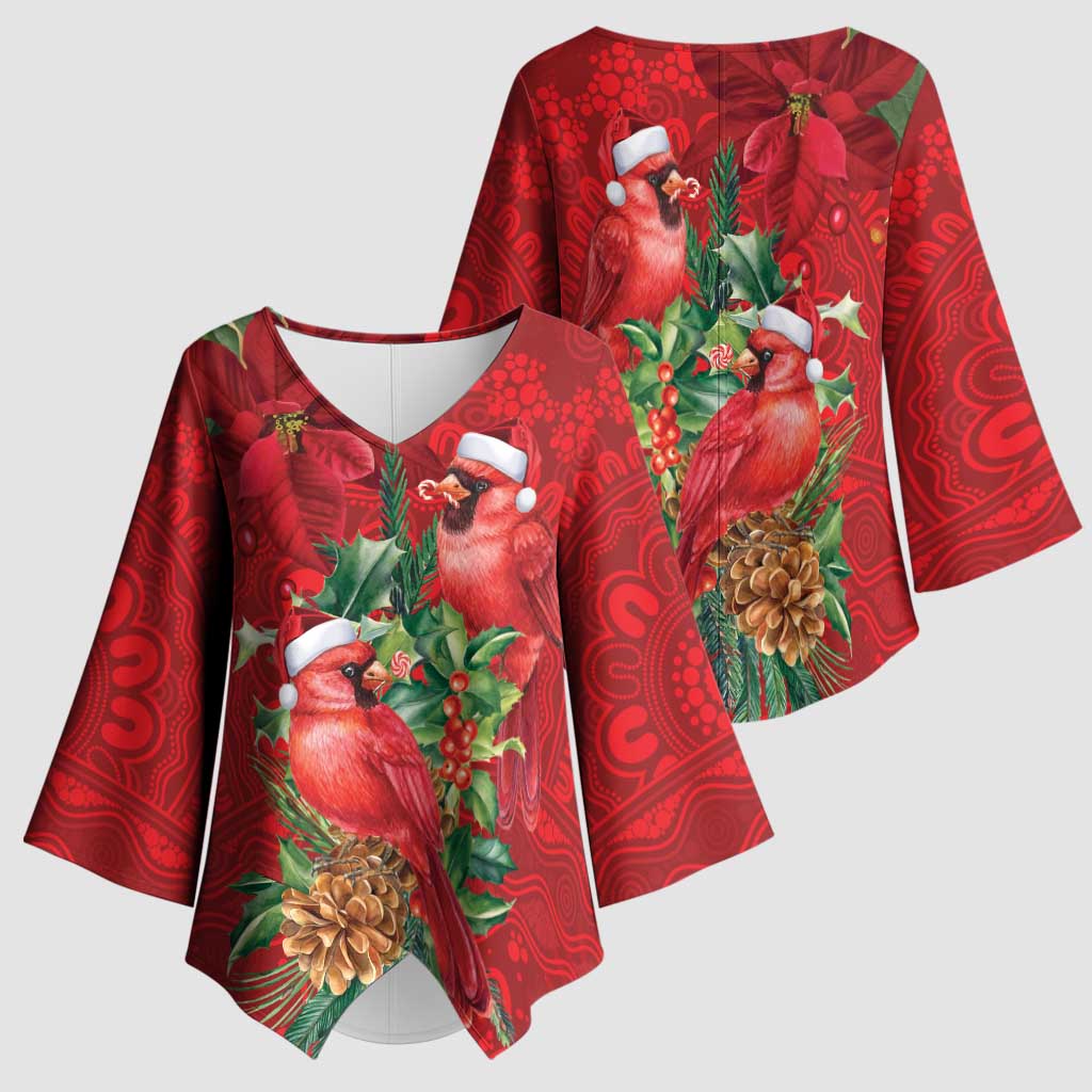 Aussie Red Cardinal Kimono Sleeve Blouse Aboriginal Inspired Christmas - Aussie Hoodie