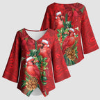Aussie Red Cardinal Kimono Sleeve Blouse Aboriginal Inspired Christmas - Aussie Hoodie