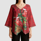 Aussie Red Cardinal Kimono Sleeve Blouse Aboriginal Inspired Christmas - Aussie Hoodie