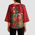 Aussie Red Cardinal Kimono Sleeve Blouse Aboriginal Inspired Christmas - Aussie Hoodie