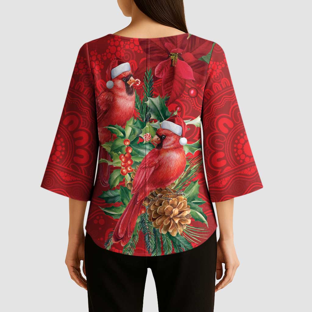 Aussie Red Cardinal Kimono Sleeve Blouse Aboriginal Inspired Christmas - Aussie Hoodie