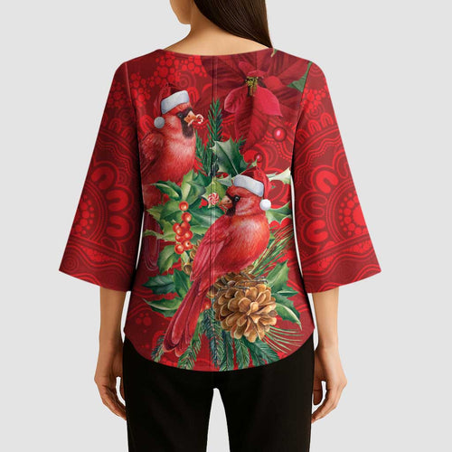 Aussie Red Cardinal Kimono Sleeve Blouse Aboriginal Inspired Christmas - Aussie Hoodie