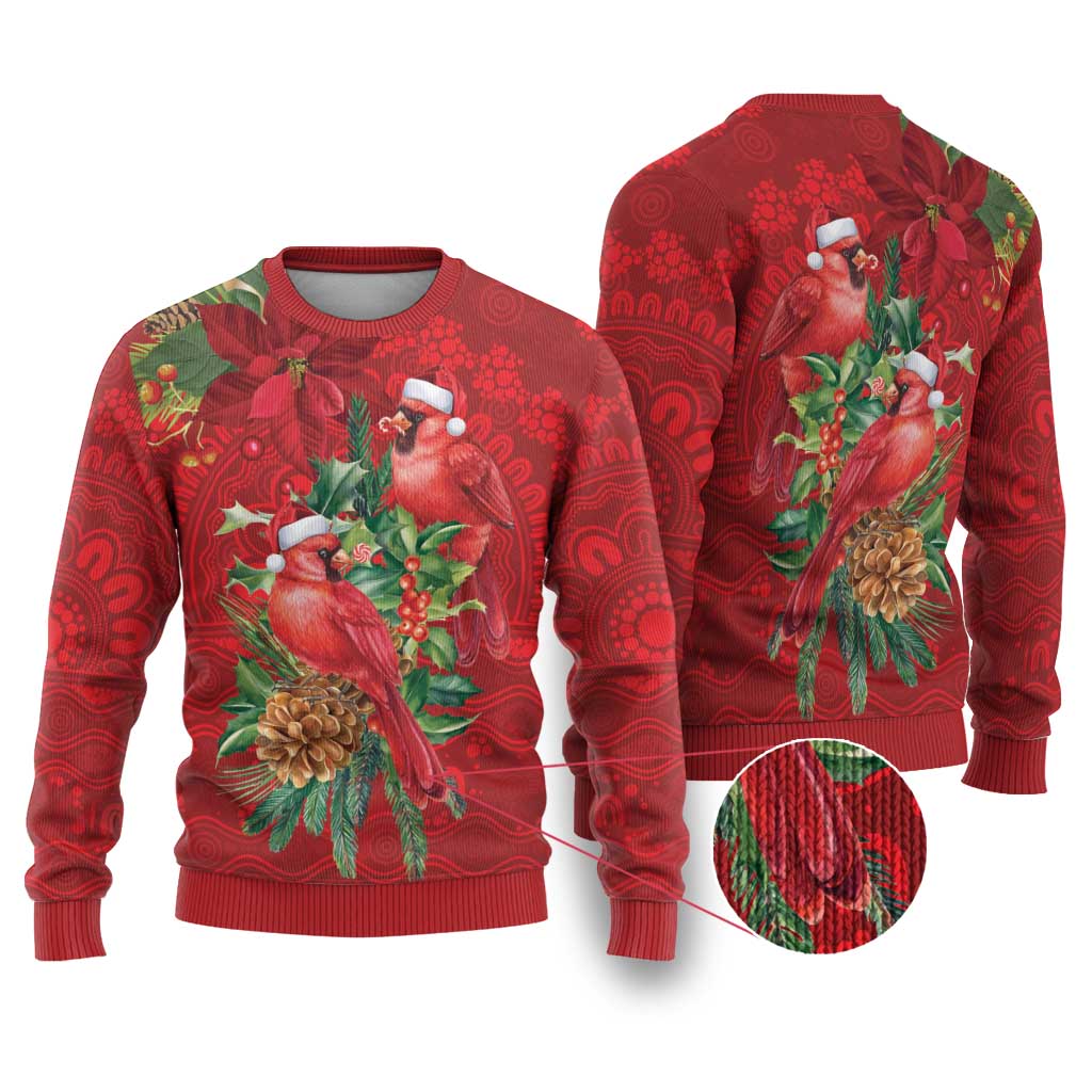 Aussie Red Cardinal Ugly Christmas Sweater Aboriginal Inspired Christmas - Aussie Hoodie