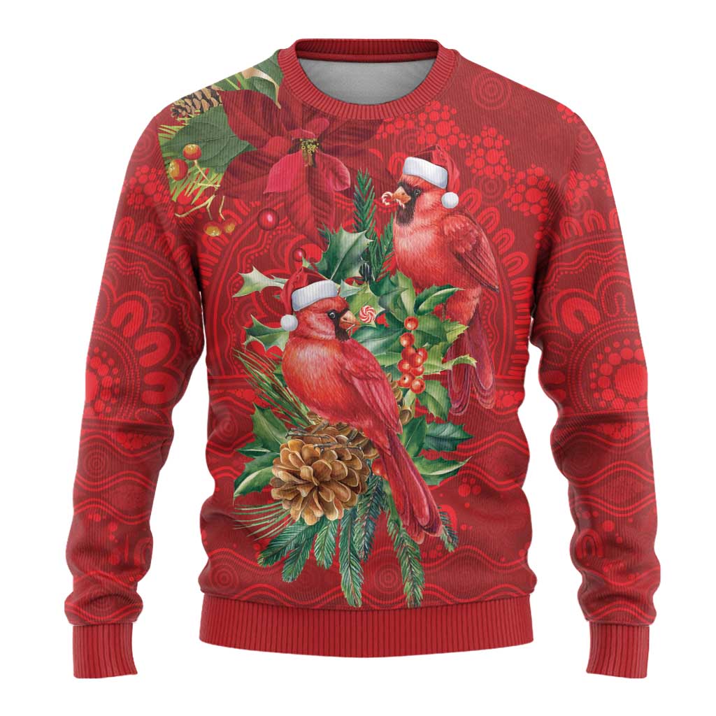 Aussie Red Cardinal Ugly Christmas Sweater Aboriginal Inspired Christmas - Aussie Hoodie