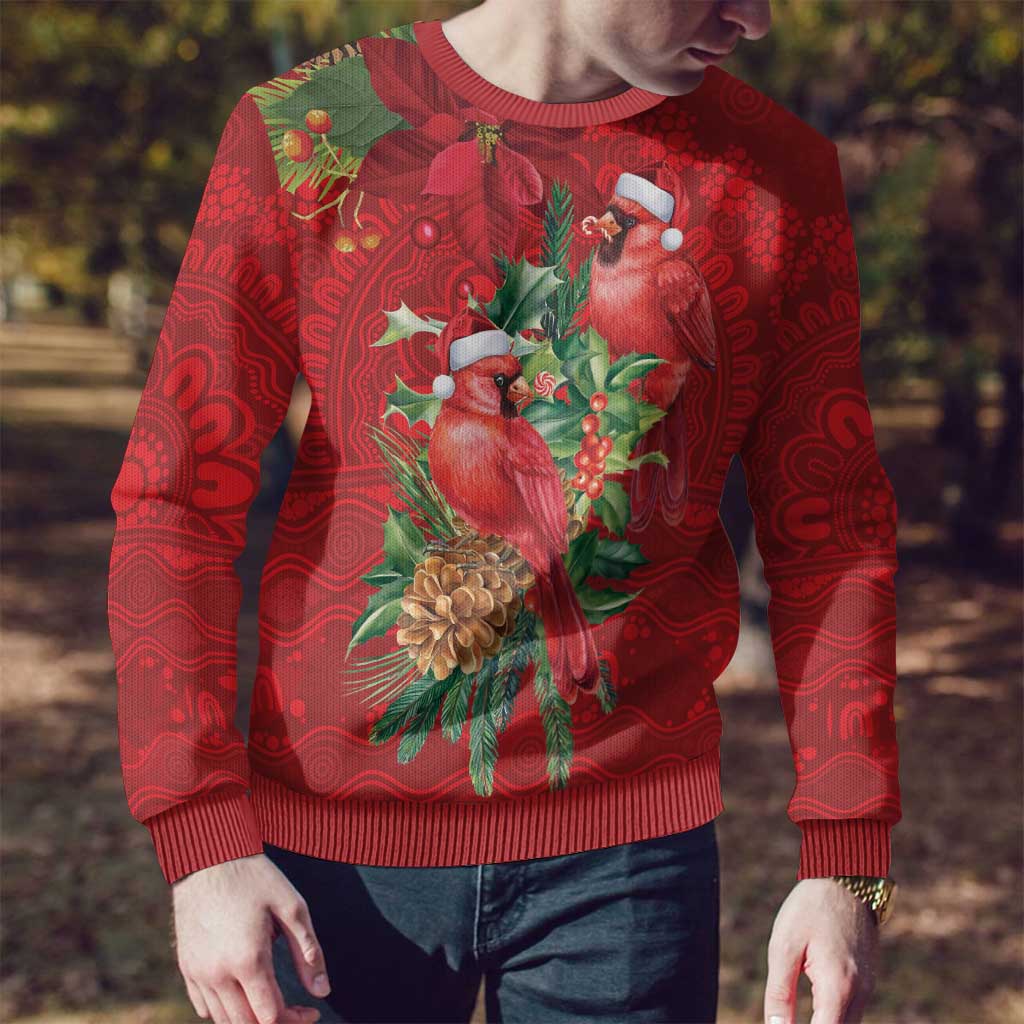 Aussie Red Cardinal Ugly Christmas Sweater Aboriginal Inspired Christmas - Aussie Hoodie