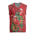 Aussie Red Cardinal Christmas Knitted V-Neck Vest Aboriginal Inspired Christmas - Aussie Hoodie