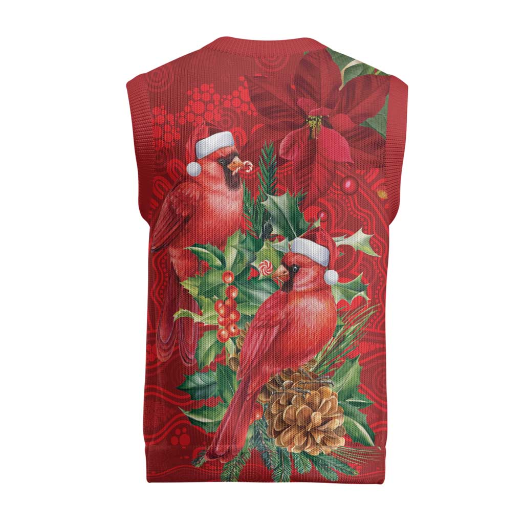Aussie Red Cardinal Christmas Knitted V-Neck Vest Aboriginal Inspired Christmas - Aussie Hoodie