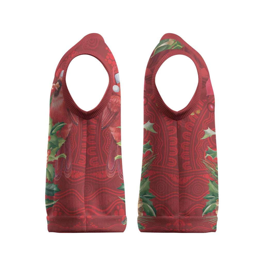 Aussie Red Cardinal Christmas Knitted V-Neck Vest Aboriginal Inspired Christmas - Aussie Hoodie