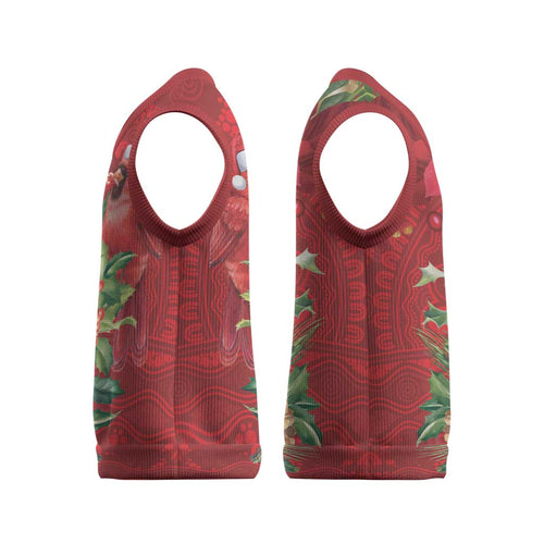 Aussie Red Cardinal Christmas Knitted V-Neck Vest Aboriginal Inspired Christmas - Aussie Hoodie