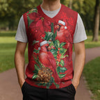 Aussie Red Cardinal Christmas Knitted V-Neck Vest Aboriginal Inspired Christmas - Aussie Hoodie