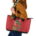 Aussie Red Cardinal Leather Tote Bag Aboriginal Inspired Christmas - Aussie Hoodie