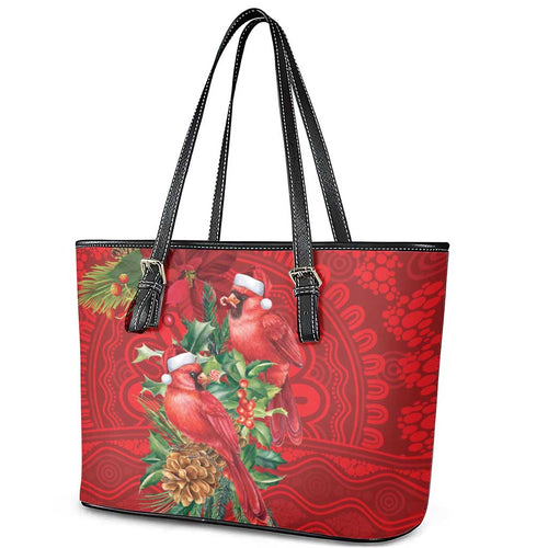 Aussie Red Cardinal Leather Tote Bag Aboriginal Inspired Christmas - Aussie Hoodie