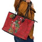 Aussie Red Cardinal Leather Tote Bag Aboriginal Inspired Christmas - Aussie Hoodie