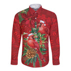 Aussie Red Cardinal Long Sleeve Button Shirt Aboriginal Inspired Christmas - Aussie Hoodie