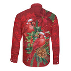 Aussie Red Cardinal Long Sleeve Button Shirt Aboriginal Inspired Christmas - Aussie Hoodie