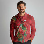 Aussie Red Cardinal Long Sleeve Polo Shirt Aboriginal Inspired Christmas - Aussie Hoodie