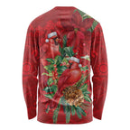 Aussie Red Cardinal Long Sleeve Shirt Aboriginal Inspired Christmas - Aussie Hoodie