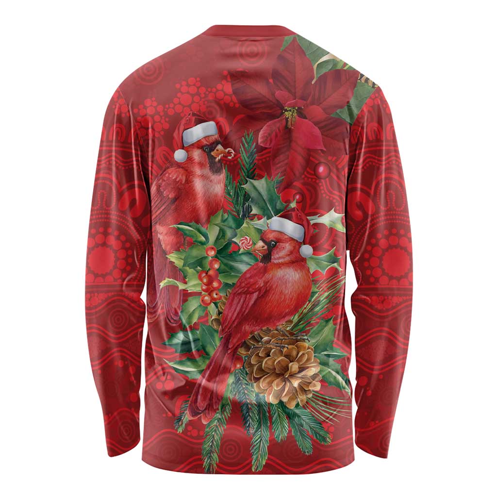 Aussie Red Cardinal Long Sleeve Shirt Aboriginal Inspired Christmas - Aussie Hoodie