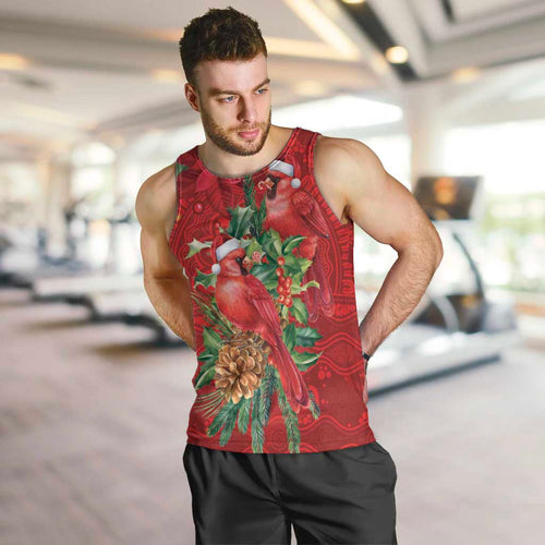 Aussie Red Cardinal Men Tank Top Aboriginal Inspired Christmas - Aussie Hoodie