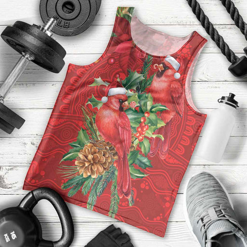 Aussie Red Cardinal Men Tank Top Aboriginal Inspired Christmas - Aussie Hoodie