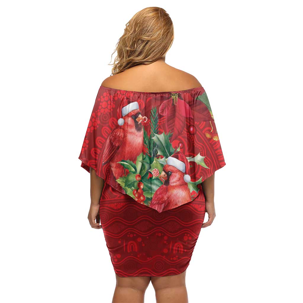 Aussie Red Cardinal Off Shoulder Short Dress Aboriginal Inspired Christmas - Aussie Hoodie