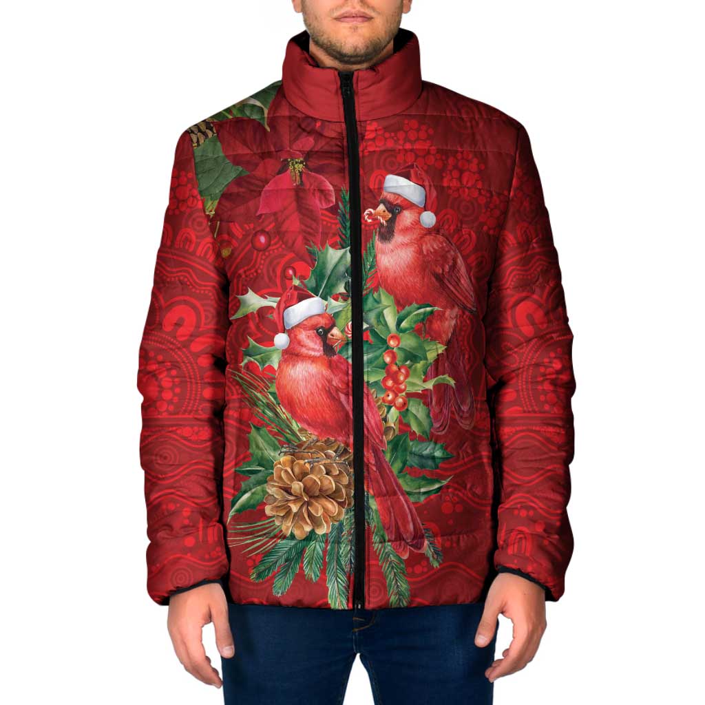 Aussie Red Cardinal Padded Jacket Aboriginal Inspired Christmas - Aussie Hoodie