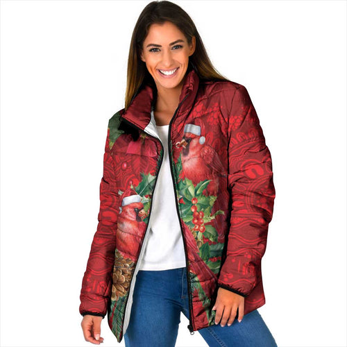 Aussie Red Cardinal Padded Jacket Aboriginal Inspired Christmas - Aussie Hoodie