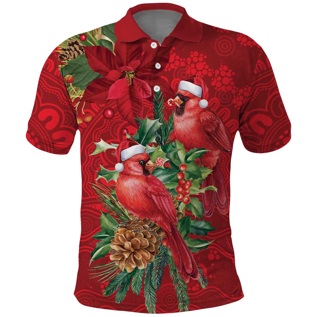 Aussie Red Cardinal Polo Shirt Aboriginal Inspired Christmas - Aussie Hoodie
