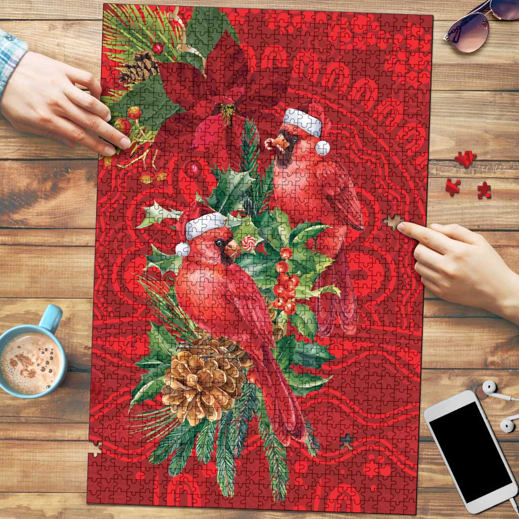 Aussie Red Cardinal Puzzle Aboriginal Inspired Christmas - Aussie Hoodie
