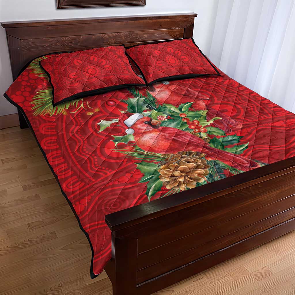 Aussie Red Cardinal Quilt Bed Set Aboriginal Inspired Christmas - Aussie Hoodie