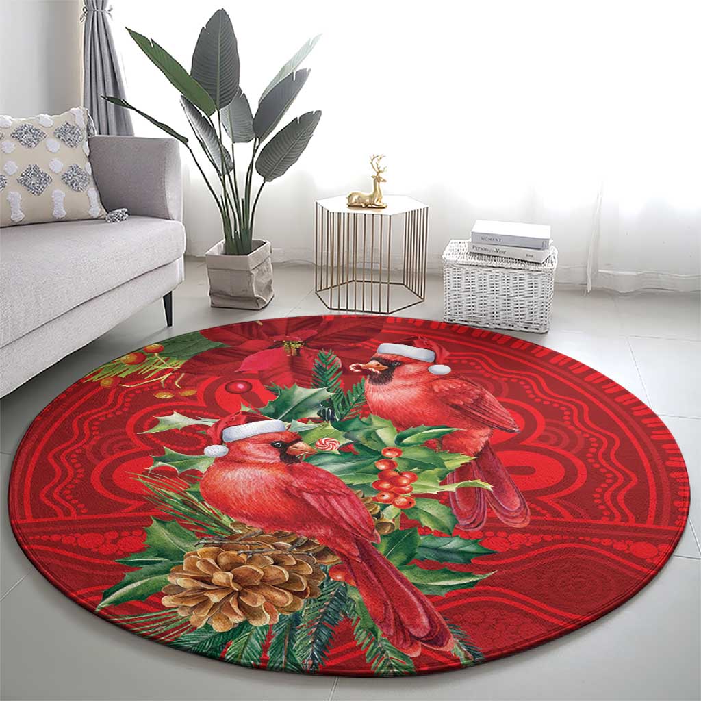 Aussie Red Cardinal Round Carpet Aboriginal Inspired Christmas - Aussie Hoodie