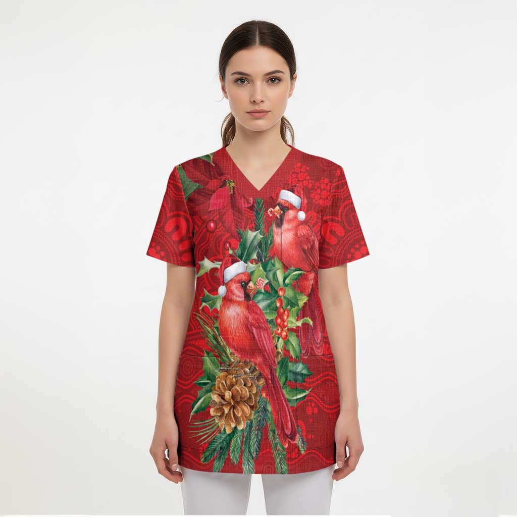 Aussie Red Cardinal Scrub Top Aboriginal Inspired Christmas - Aussie Hoodie
