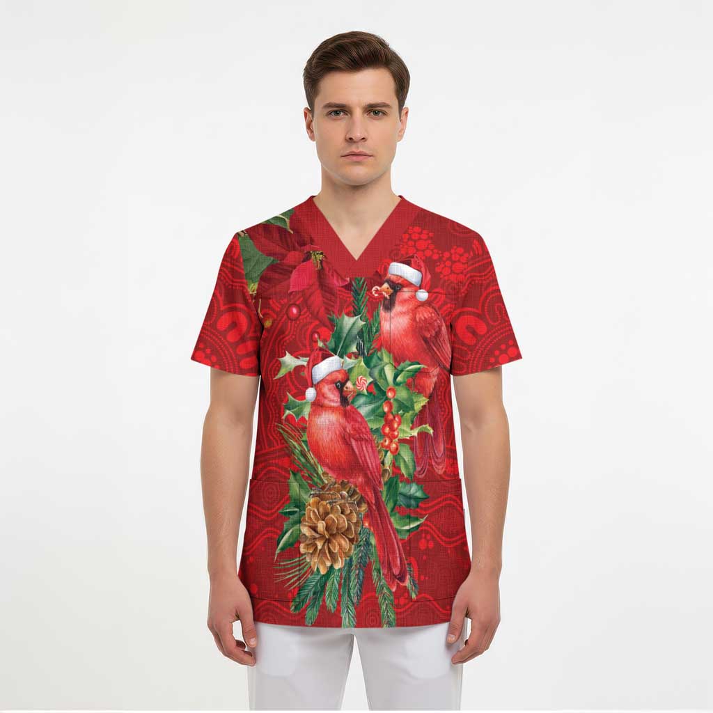Aussie Red Cardinal Scrub Top Aboriginal Inspired Christmas - Aussie Hoodie
