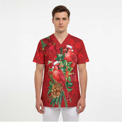 Aussie Red Cardinal Scrub Top Aboriginal Inspired Christmas - Aussie Hoodie