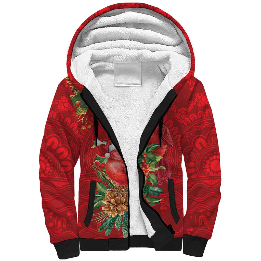 Aussie Red Cardinal Sherpa Hoodie Aboriginal Inspired Christmas - Aussie Hoodie