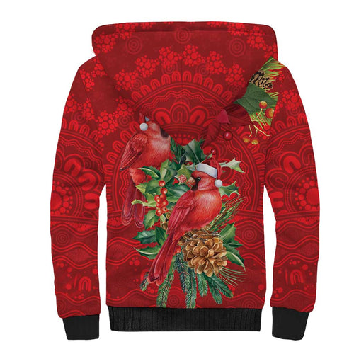 Aussie Red Cardinal Sherpa Hoodie Aboriginal Inspired Christmas - Aussie Hoodie