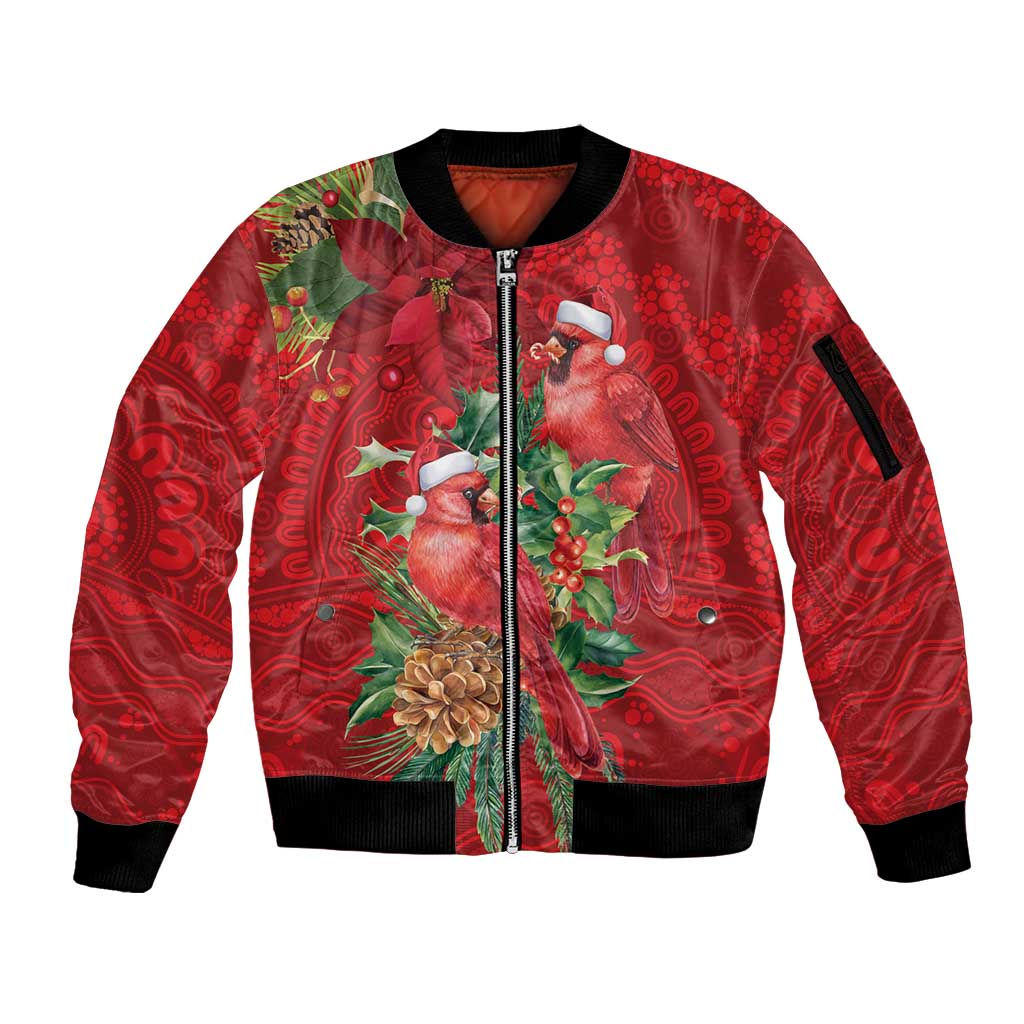 Aussie Red Cardinal Sleeve Zip Bomber Jacket Aboriginal Inspired Christmas - Aussie Hoodie