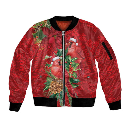 Aussie Red Cardinal Sleeve Zip Bomber Jacket Aboriginal Inspired Christmas - Aussie Hoodie