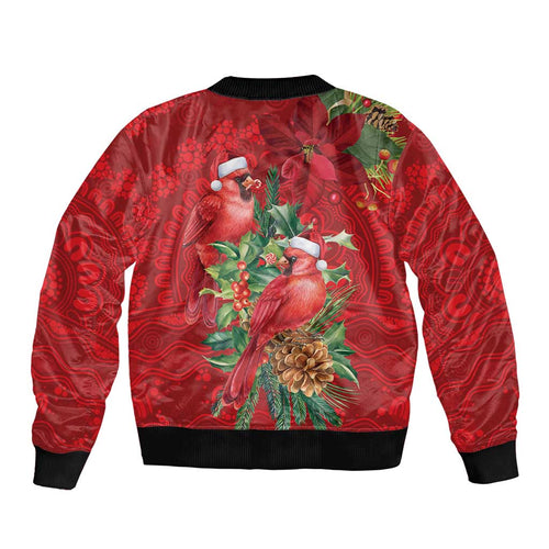 Aussie Red Cardinal Sleeve Zip Bomber Jacket Aboriginal Inspired Christmas - Aussie Hoodie