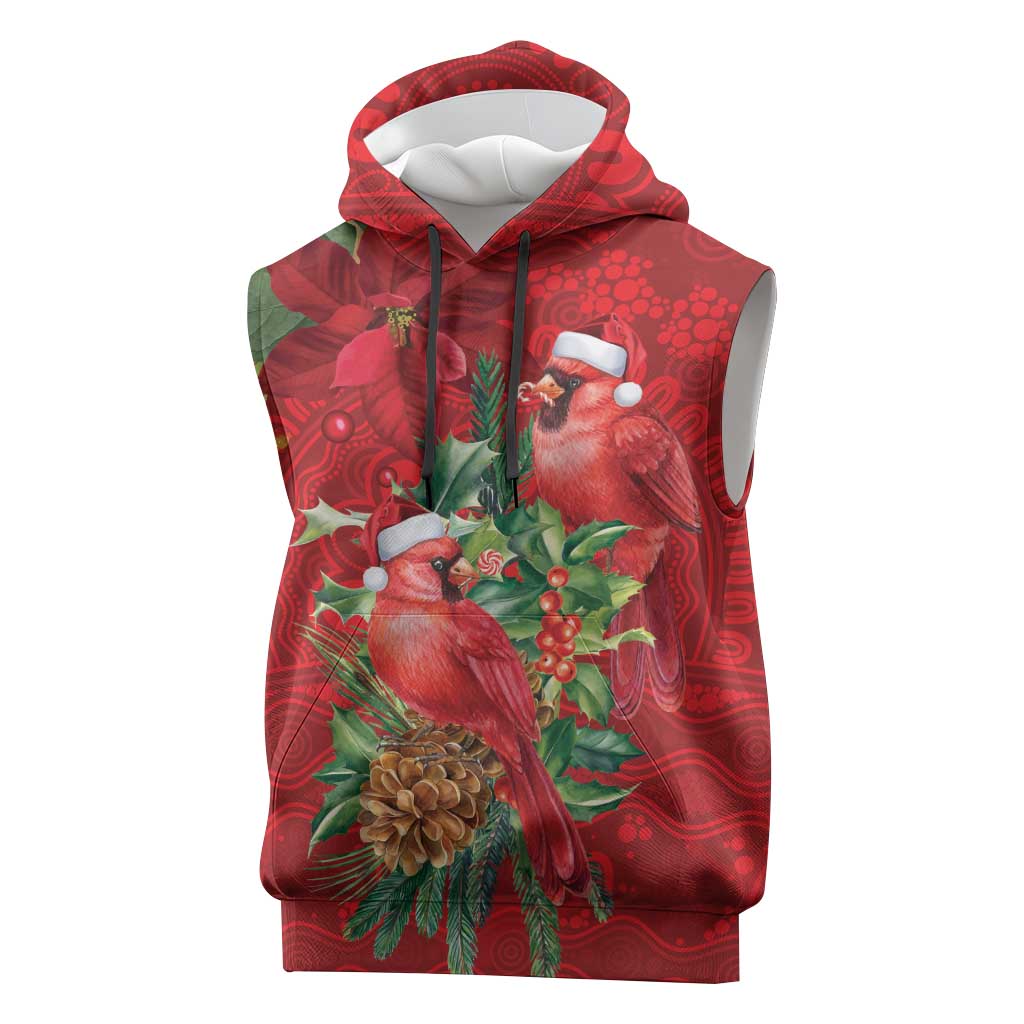 Aussie Red Cardinal Sleeveless Hoodie Aboriginal Inspired Christmas - Aussie Hoodie