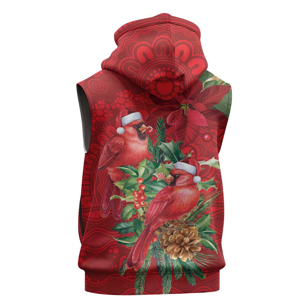 Aussie Red Cardinal Sleeveless Hoodie Aboriginal Inspired Christmas - Aussie Hoodie