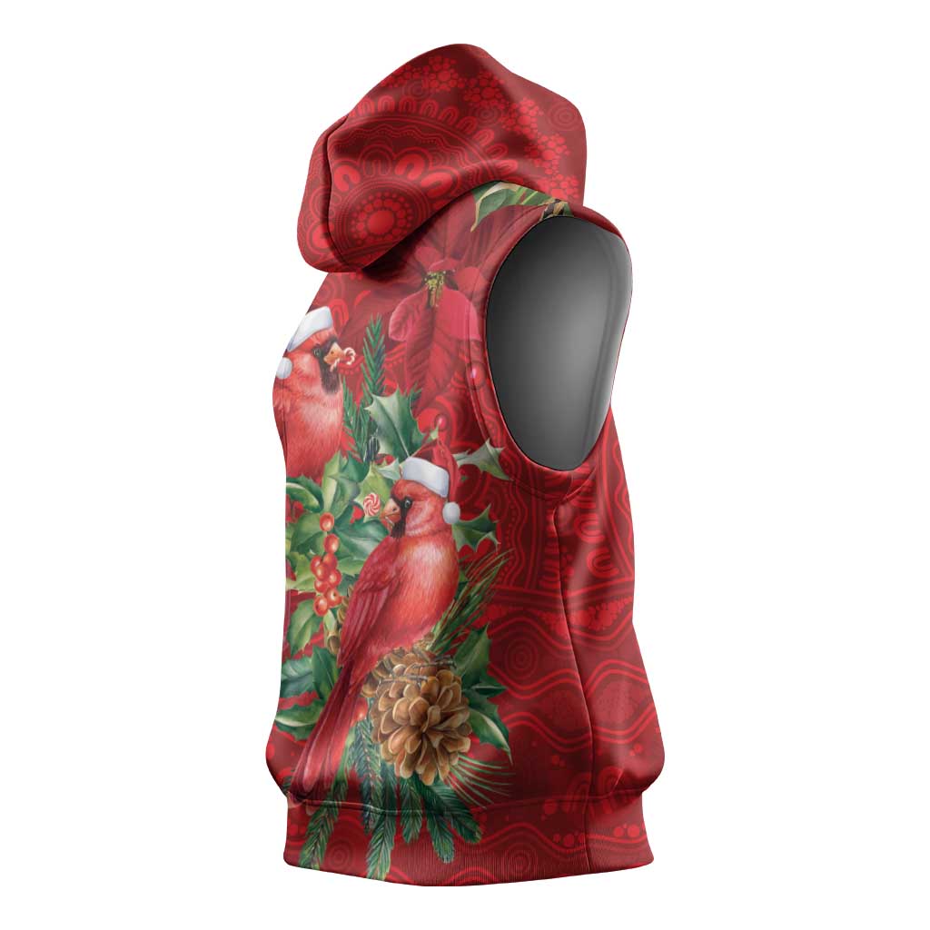 Aussie Red Cardinal Sleeveless Hoodie Aboriginal Inspired Christmas - Aussie Hoodie