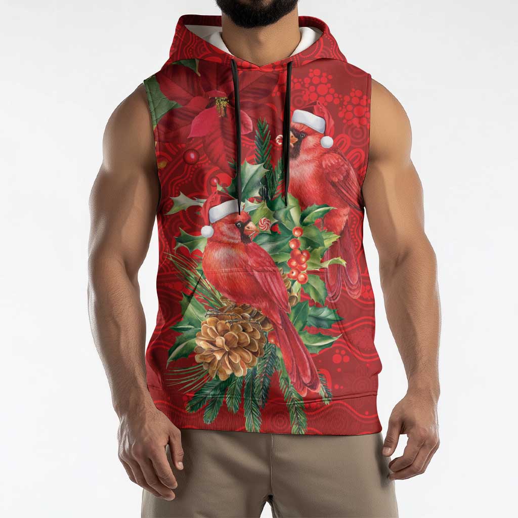 Aussie Red Cardinal Sleeveless Hoodie Aboriginal Inspired Christmas - Aussie Hoodie