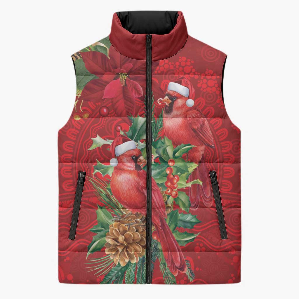 Aussie Red Cardinal Sleeveless Puffer Jacket Aboriginal Inspired Christmas - Aussie Hoodie