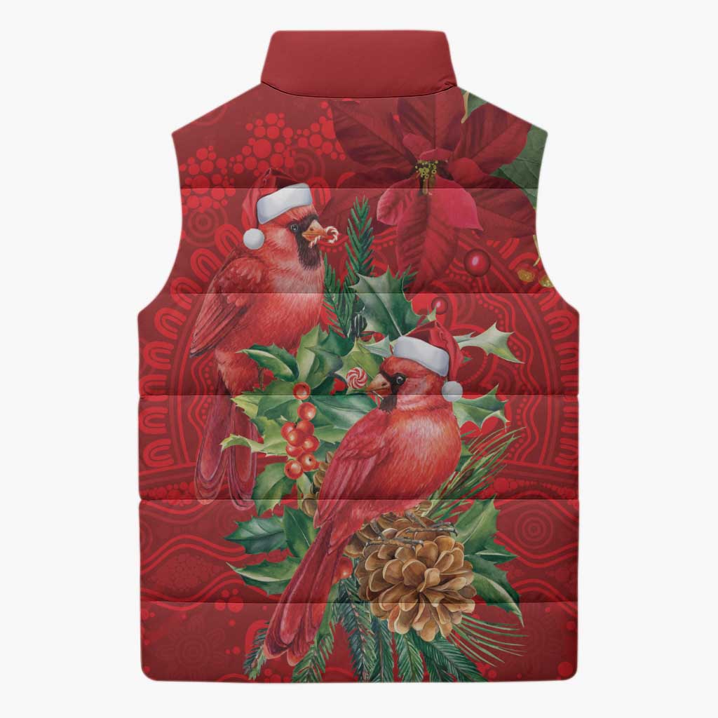 Aussie Red Cardinal Sleeveless Puffer Jacket Aboriginal Inspired Christmas - Aussie Hoodie