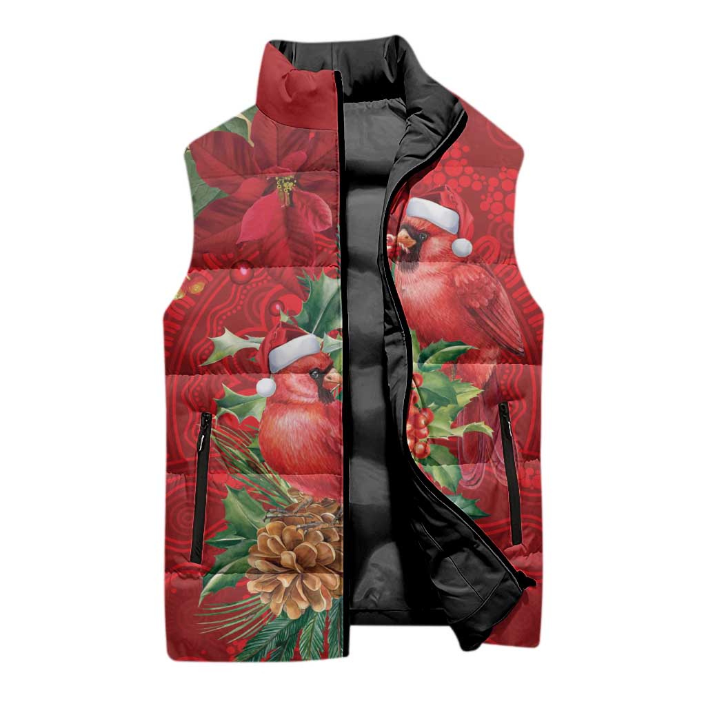 Aussie Red Cardinal Sleeveless Puffer Jacket Aboriginal Inspired Christmas - Aussie Hoodie