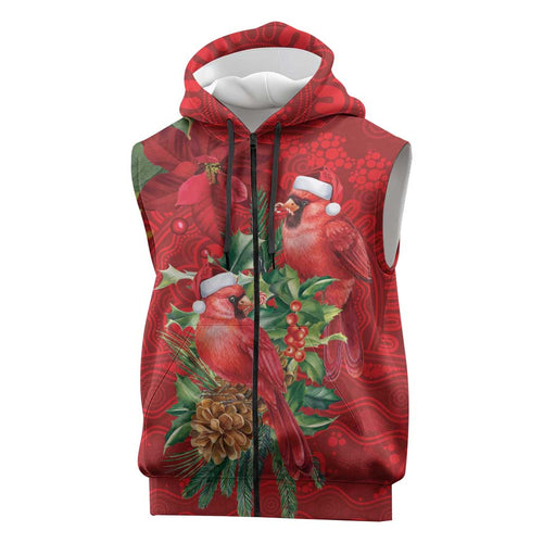 Aussie Red Cardinal Sleeveless Zip Hoodie Aboriginal Inspired Christmas LT9